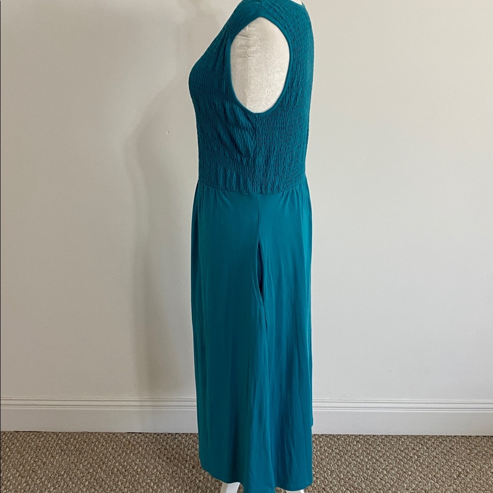 Coldwater Creek Smocked Teal Midi Sleeveless Dress - Picture 4 of 9